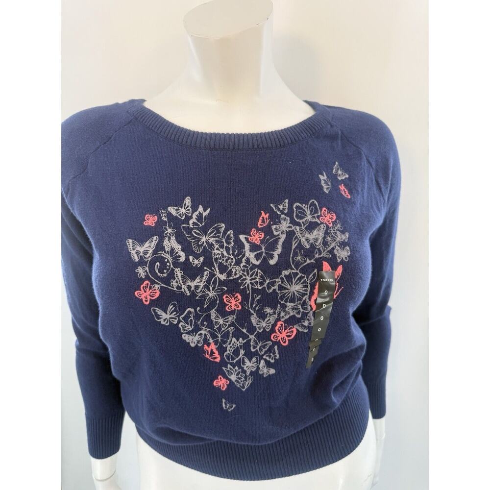 NWT Torrid Navy Heart Butterfly LS Sweater Size 0(12) VALENTINE